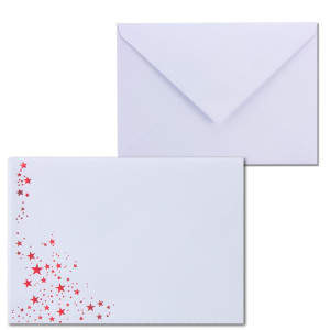 100x Weihnachts-Briefumschläge - DIN B6 - mit Rot-Metallic geprägtem Sternenregen - Farbe: Weiß - Nassklebung, 100 g/m² - 120 x 180 mm - Marke: GUSTAV NEUSER