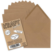 100x Vintage Briefumschläge quadratisch Kraftpapier 120gr - 165 x 165 mm (16,5 x 16,5 cm) - braun - nachhaltig Recycling - Nassklebung - GUSTAV NEUSER