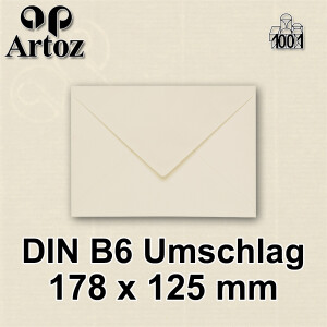 ARTOZ 25x Briefumschläge gerippt - Chamois - DIN B6 178 x 125 mm - Kuvert ohne Fenster - Umschläge mit Nassklebung - Spitze Verschlusslasche