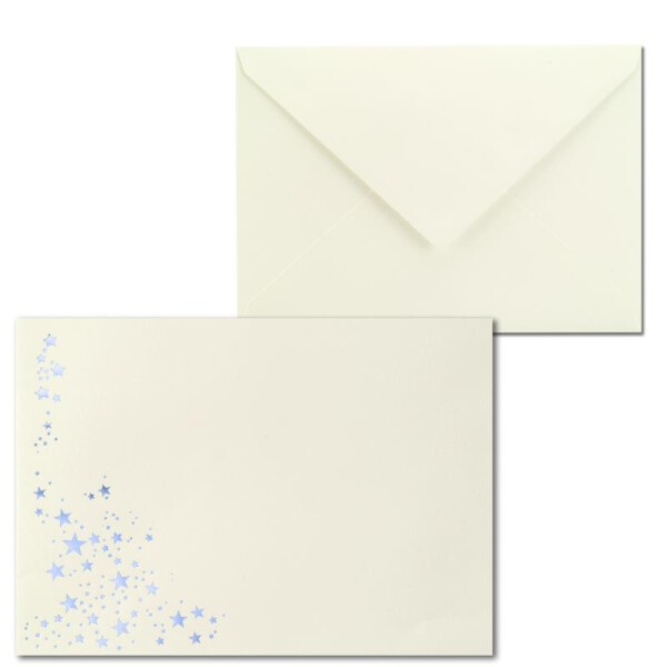 50x Weihnachts-Briefumschläge - DIN B6 - mit Silber-Metallic geprägtem Sternenregen - Farbe: Creme - Nassklebung, 100 g/m² - 120 x 180 mm - Marke: GUSTAV NEUSER