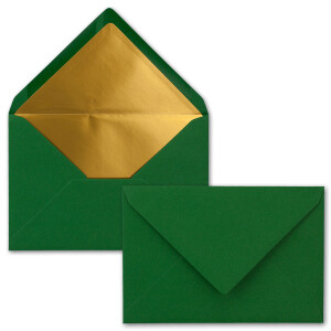 Kuverts Dunkelgrün - 50 Stück - Brief-Umschläge DIN C6 - 114 x 162 mm - 11,4 x 16,2 cm - Naßklebung - matte Oberfläche & Gold-Metallic Fütterung - ohne Fenster - für Einladungen