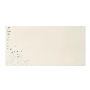 100x Briefumschläge mit Metallic Sternen - DIN Lang - Silber geprägter Sternenregen - Farbe: creme, Nassklebung, 80 g/m² - 110 x 220 mm - ideal für Weihnachten