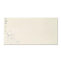 100x Briefumschläge mit Metallic Sternen - DIN Lang - Silber geprägter Sternenregen - Farbe: creme, Nassklebung, 80 g/m² - 110 x 220 mm - ideal für Weihnachten