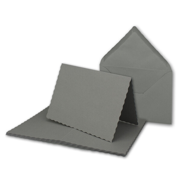 25x Faltkarten-Set DIN A6 mit DIN C6 Brief-Umschlägen - wellig gestanzter Rand - Graphit-Grau-Dunkelgrau - 10,5 x 14,8 cm - Wellenschnitt Karten-Sets - FarbenFroh by GUSTAV NEUSER