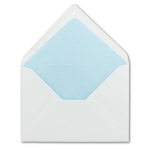 100 x Briefumschläge in weiss mit hell-blauem Seidenfutter, DIN B6 12,5 x 17,6 cm, Nassklebung ohne Fenster - Ideal für Hochzeits-Einladungen Grußkarten Weihnachtskarten