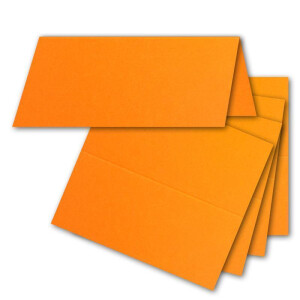 50x Tischkarten in Orange - 4,5 x 10 cm - blanko - Doppel-Karten - als Platzkarten und Namenskarten für Hochzeit und Feste