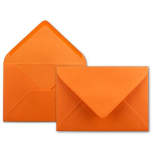 50x Falt-Karten Set in Orange inklusive Brief-Umschläge DIN B6 - Faltkarte B6 - Einlegeblatt und silbernem Schmuckband