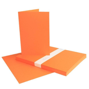 50x Falt-Karten Set in Orange inklusive Brief-Umschläge DIN B6 - Faltkarte B6 - Einlegeblatt und silbernem Schmuckband