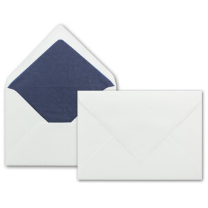 50 x Briefumschläge in weiss mit dunkel-blauem Seidenfutter, DIN B6 12,5 x 17,6 cm, Nassklebung ohne Fenster - Ideal für Hochzeits-Einladungen Grußkarten Weihnachtskarten