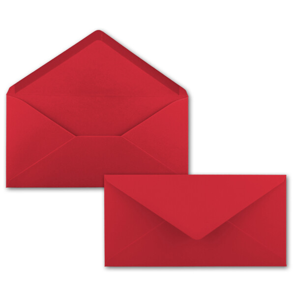 50 Brief-Umschläge Rosen-Rot DIN Lang - 110 x 220 mm (11 x 22 cm) - Nassklebung ohne Fenster - Ideal für Einladungs-Karten - Serie FarbenFroh