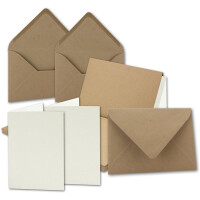 50x Vintage Kraftpapier Falt-Karten SET mit Umschlägen 