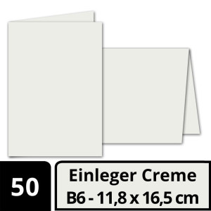 50x faltbares Doppel-Einleger für B6 Faltkarten - naturweiß (creme) - 118 x 165 mm - ideal zum Bedrucken mit Tinte und Laser - mattes 90 g/m² Einlege-Papier
