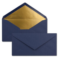 50 Brief-Umschläge DIN Lang - Dunkel-Blau / Nachtblau mit Gold-Metallic Innen-Futter - 110 x 220 mm - Nassklebung - festliche Kuverts für Weihnachten