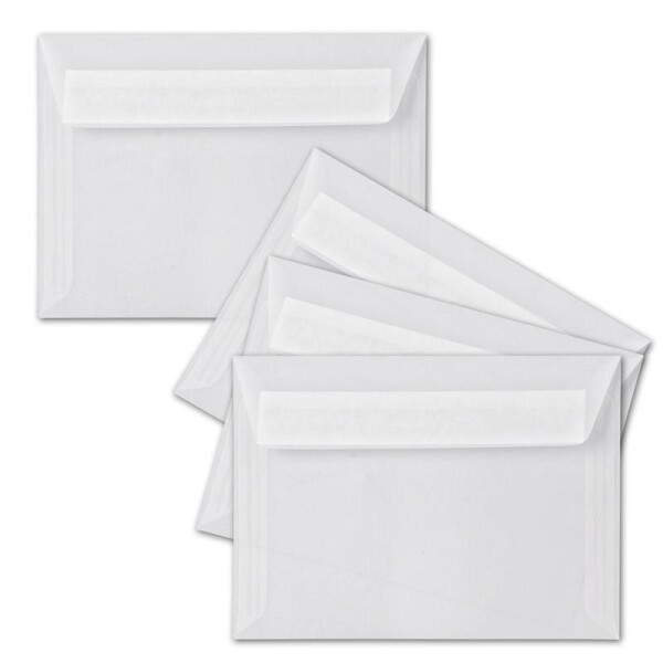 25x Briefumschläge transparent-Weiß DIN C6 - 11,4 x 16,2 cm - gerade Klappe mit Haftklebung, 92 g/m² - durchsichtige Kuverts - Marke: GUSTAV NEUSER