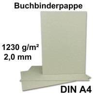 20 Stück Buchbinderpappe DIN A4 - Stärke 2,0 mm ( 0,20 cm ) - Grammatur: 1230 g/m² - Format: 29,7 x 21 cm - Farbe: Grau-Braun