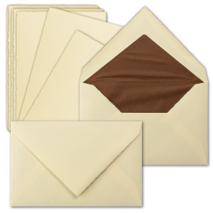 25 Sets Vintage Einzel-Karten & Brief-Umschläge, ca. B6, Büttenpapier, 11,3 x 17,5 cm, Elfenbein - ohne Falz - Zerkall-Bütten