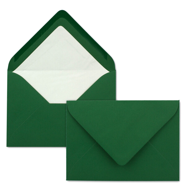 100 Briefumschläge in Dunkelgrün mit weißem Innenfutter - Kuverts in DIN B6 Format  - 12,5 x 17,6 cm - Seidenfutter - Nassklebung