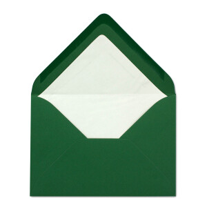 100 Briefumschläge in Dunkelgrün mit weißem Innenfutter - Kuverts in DIN B6 Format  - 12,5 x 17,6 cm - Seidenfutter - Nassklebung