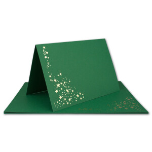 Faltkarten-Set mit Umschlägen DIN C6 A6 - Dunkelgrün mit goldenen Metallic Sternen - 20 Sets - für Drucker geeignet Ideal für Weihnachtskarten