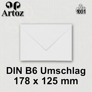 ARTOZ 25x Briefumschläge gerippt - Weiß - DIN B6 178 x 125 mm - Kuvert ohne Fenster - Umschläge mit Nassklebung - Spitze Verschlusslasche
