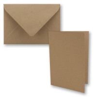 50x braunes Vintage Kraftpapier Falt-Karten SET mit Umschlägen DIN A6 - 10,5 x 14,8 cm - Braun - Recycling - Klapp-Karten - blanko