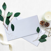 25x Briefumschläge mit Metallic Sternen - DIN Lang - Silber geprägter Sternenregen - Farbe: weiß, Nassklebung, 100 g/m² - 110 x 220 mm - ideal für Weihnachten