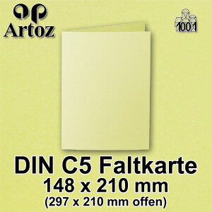 ARTOZ 25x DIN A5 Faltkarten - Limette (Gelb) gerippt 148 x 210 mm Klappkarten hochdoppelt - Blanko Doppelkarte mit 220 g/m² edle Egoutteur-Rippung
