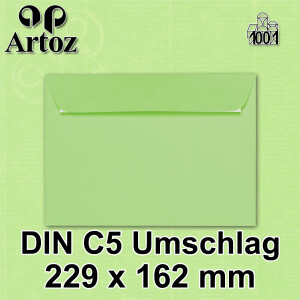 ARTOZ 50x Briefumschläge DIN C5 Grün (Birkengrün) - 229 x 162 mm Kuvert ohne Fenster - Umschläge selbstklebend haftklebend - Serie Artoz 1001