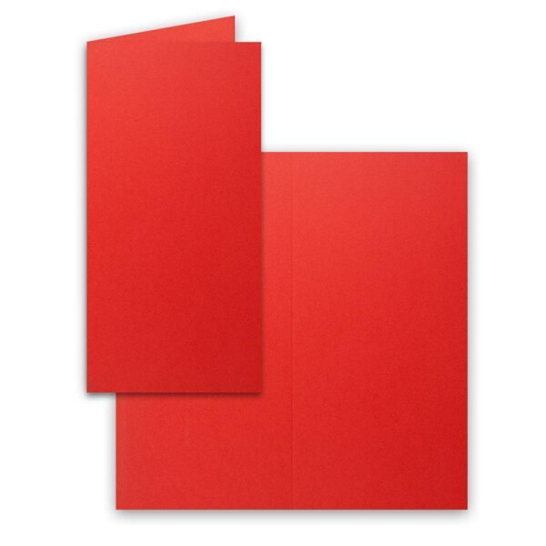 100x Falt-Karten DIN Lang - leuchtendes Rot (Rot) - 10,5 x 21 cm - Blanko Doppelkarten - Klappkarten für Einladungen und Grußkarten zu Weihnachten und Geburtstag