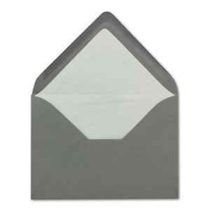 25 Briefumschläge in Grahit mit weißem Innenfutter - Kuverts in DIN B6 Format  - 12,5 x 17,6 cm - Seidenfutter - Nassklebung