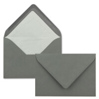 25 Briefumschläge in Grahit mit weißem Innenfutter - Kuverts in DIN B6 Format  - 12,5 x 17,6 cm - Seidenfutter - Nassklebung