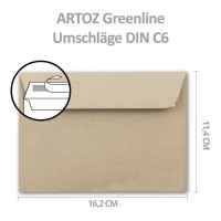 ARTOZ 25 x Briefumschläge DIN C6 - Farbe: dessert (hellbraun cappuccino) - 11,4 x 16,2 cm - mit Haftklebung und Abziehstreifen - Serie Greenline
