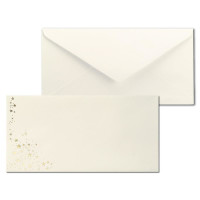 25x Briefumschläge mit Metallic Sternen - DIN Lang - Gold geprägter Sternenregen - Farbe: creme, Nassklebung, 100 g/m² - 110 x 220 mm - ideal für Weihnachten