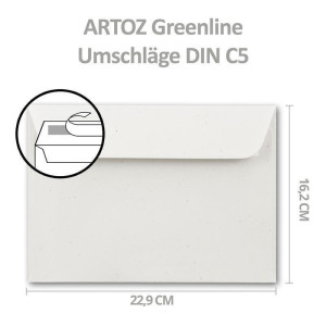 ARTOZ 25 x Briefumschläge DIN C5 - Farbe: birch (weiß / cremeweiss) - 16,2 x 22,9 cm - mit Haftklebung und Abziehstreifen - Serie Greenline