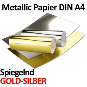 Metallic Spiegel Papier - 20er-Set - GOLD - SILBER - GEMISCHTES SET - Rückseite Weiß - DIN A4 21,0 x 29,5 cm - ideal zum Selbstgestalten & Kreieren - GUSTAV NEUSER