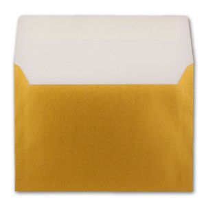 50x Metallic Brief-Umschläge B6 - Gold - 12,5 x 17,6 cm - Haftklebung 90 g/m² breite edle Verschluss-Lasche - metallisch-glänzende Umschläge