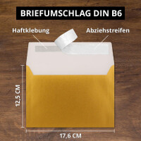 50x Metallic Brief-Umschläge B6 - Gold - 12,5 x 17,6 cm