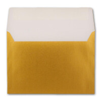 50x Metallic Brief-Umschläge B6 - Gold - 12,5 x 17,6 cm - Haftklebung 90 g/m² breite edle Verschluss-Lasche - metallisch-glänzende Umschläge