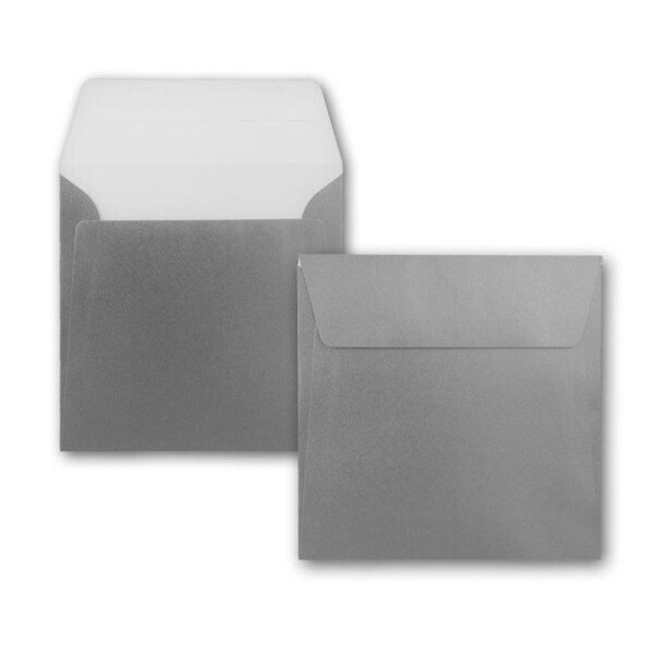 25 Metallic Briefumschläge in Silber - quadratisches Format 16 x 16 cm - metallisch-glänzende Kuverts - 90 Gramm/m² - Haftklebung