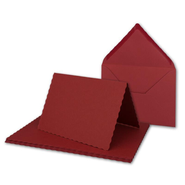 50x Faltkarten-Set DIN A6 mit DIN C6 Brief-Umschlägen - wellig gestanzter Rand - Dunkel-Rot - 10,5 x 14,8 cm - Wellenschnitt Karten-Sets - FarbenFroh by GUSTAV NEUSER