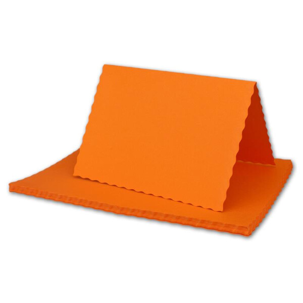 50x Faltkarten DIN A6 mit wellig gestanztem Rand - Orange - 10,5 x 14,8 cm - Wellenschnitt Einladungs-Karten - FarbenFroh by GUSTAV NEUSER