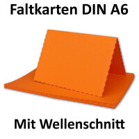 50x Faltkarten DIN A6 mit wellig gestanztem Rand - Orange - 