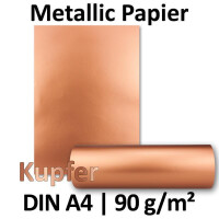 Metallic Papier DIN A4 21,0 x 29,7 cm - Kupfer Metallic - 50 Stück - glänzendes Bastelpapier 90 g/m² - Rückseite Weiß - Für Einladungen, Hochzeiten