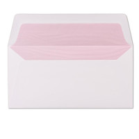 25 Briefumschläge Weiß - DIN Lang - gefüttert mit rosanem Seidenpapier - 22 x 11 cm - Nassklebung, gerade Klappe - Ideal für Einladungen und Grüße zu Geburtstag und Weihnachten