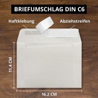 75x Briefumschläge Hell-Grau DIN C6 Format 11,4 x 16,2 