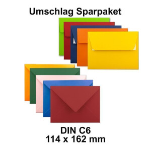 50x farbige Brief-Umschläge gemischt - DIN C6 - 114 x 162 mm - bunte Mischung - Haftklebung / Nassklebung - Mit und Ohne Futter - GUSTAV NEUSER