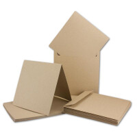 50 SETS Kartenpaket quadratisch 16 x 16 cm - 50x Faltkarten, Recycling - Naturfarbe braun - 50x Umschläge braun