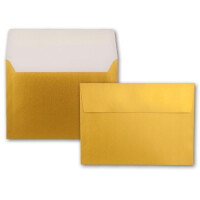 100x Metallic Brief-Umschläge B6 - Gold - 12,5 x 17,6 cm - Haftklebung 90 g/m² breite edle Verschluss-Lasche - metallisch-glänzende Umschläge