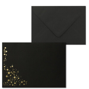 50x Weihnachts-Briefumschläge - DIN B6 - mit Gold-Metallic geprägtem Sternenregen -Farbe: schwarz, Nassklebung, 120 g/m² - 120 x 176 mm - Marke: GUSTAV NEUSER