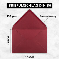 100x Briefumschläge B6 - 17,5 x 12,5 cm - Dunkel-Rot - 
